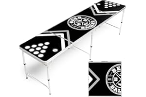BeerBaller® Allblack Beer Pong Tisch | Kratzfeste Oberfläche | Klappbarer Bierpong Tisch mit Bällehalter & 6 Bier Pong Bälle | Bierpong Tische (Silberner Rahmen - mit Cupholder)