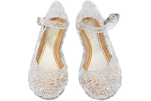 Eleasica Fille Chaussures de Princesse Reine des Neiges Elsa Talon Haut Chaussures pour Déguisement Halloween Noël Anniversaire Carnaval Résistant à l'eau Sandales,Blanc,27
