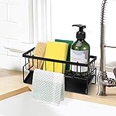 LUXECOVE Support d'évier de cuisine, organisateur en acier inoxydable, vidange automatique, avec porte-serviettes, porte-épon