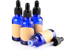 stonylab 30 ml (1 oz) 4-Pack Flacon Compte-gouttes en Verre, Bleu Flacon en Verre Vide avec Compte-gouttes en Verre Conique, Bouchon Interne et Étiquette pour Huiles Essentielles Fragrances