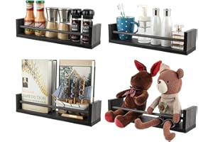 EasyPAG Pack of 4 Wood Nursery Versatile Floating Shelves,Wall Mounted Spice Rack,Book Organiser,Decoration Holder,Display Shelf for Bedroom,Living Room,Bathroom,Dark Grey
