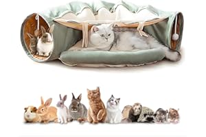 TEELORAY Katzentunnel, Katzenspielzeug für Indoor-Katzen, Rascheltunnel Katzenhöhle mit Hängendem Ballspielzeug, Abnehmbares Katzenbett und Katzenspielzeug Waschbares Haustier Interaktives Spielzeug, Grün