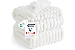 Bedsure Przytulny puszysty koc polarowy, miękki, ciepły, gruby koc ze sznurkiem, przytulny koc na sofę, rozmiar XXXL, biały, 270 x 230 cm