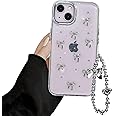Reownest Compatible with iPhone 13 Case iPhone 14 Case Glitter Clear Cute Bow knot Ribbon Aesthetic Pattern Luxury Design Women Girls Soft TPU Bumper Camera Lens Protection Phone Case +Chain