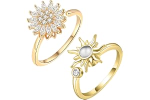 CHUANFU Kvinnor med Pärlor, Fidget Ring Kvinnor Justerbar, Öppen Rotation Rostfritt Stål Ringar Slitstark, Ångestring för Kvinnor och Flickor