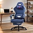 DROGO Throne Ergonomic Gaming Chair with Foot Rest, Armrest & Adjustable Seat | Computer Chair with Fabric, Head & Massager Lumbar Support Pillow | Home & Office Chair with Full Recline (Dark Blue)