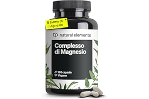 NATURAL ELEMENTS Magnesio Completo – qualità premium: a base di 5 composti di alta qualità – 400 mg di magnesio elementare per dose giornaliera – testato in laboratorio, vegano, ad alto dosaggio