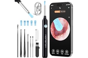 HOPEFOX Ear Wax Removal - Earwax Remover Tool with 6 Pcs Ear Set - Ear Canal Cleaner with 1080P Camera - Ear Cleaning Kit with 6 Ear Spoon - Ear Camera for iOS & Android
