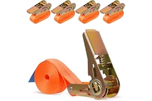 Hossom 4 Piezas Tensor de Carraca, Carga 1000 kg Correa para Trinquete, Correas de Amarre con Trinquete 2m, Eslingas Cinchas de Sujeción de Carga para Baca, Equipaje, Lonas, Color Naranja
