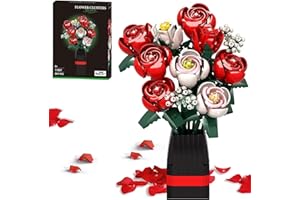KOJAYHOL Rosen Blumenstrauß Bausatz mit Vase, 841 Stück Blumen Baustein DIY Blumenstrauß Set für Geschenke für Muttertag, Weihnachten, Valentinstag, für Haus und Bürokünstliche Pflanzen