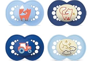 MAM Original Day & Night Matt Schnuller | 16+ Monate | 94% Akzeptanz | Babyschnuller beugt Zahnfehlstellungen vor | mit Zahnmedizinern entwickelt | SkinSoft Silikon | Fuchs/Mond | 4 Stück