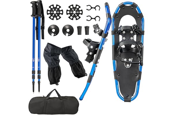 GYMAX Ensemble de Raquettes à Neige Légères en Alunimium, avec Bâtons de Randonnée Réglable en Longueur, Convient pour Taille de Chaussures 35-45EUR, Charge 30-130KG, pour Hommes, Femmes, Enfants