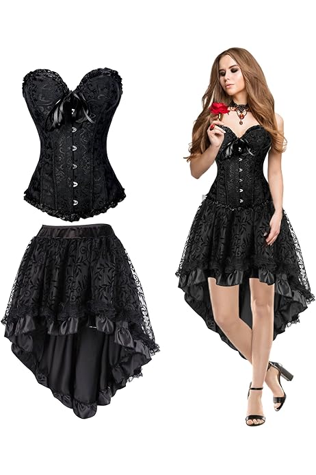 Corsetto Con Gonna Donna Stile Vintage - Reggiseno Steampunk, Regolabile, Per Cosplay E Serate - Foto 8