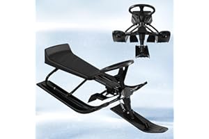 ‎LANEETAL Laneetal Lenkschlitten, Schlitten mit Lenkrad, Bob für Kinder, Kinderschlitten ab 5 Jahre, mit Fußbremse, Zugseil, Sitz mit Rückenlehne, Metallrahmen, 119x38x5,5 cm