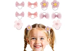 LLOUSSAK 10 Stück Cute Haargummis mit Schleife, Rosa Elastisches Haarbänder niedliche Blume Haargummi für Baby Mädchen Mädchen Kleinkind Zubehör