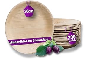 Waipur Plato Hoja de Palma Orgánicos – 200 Platos Desechables Redondos Ø 20 cm - Vajilla Ecológica de Lujo, Estable, Natural y Biodegradable - Platos de Fiesta – Platos Compostables
