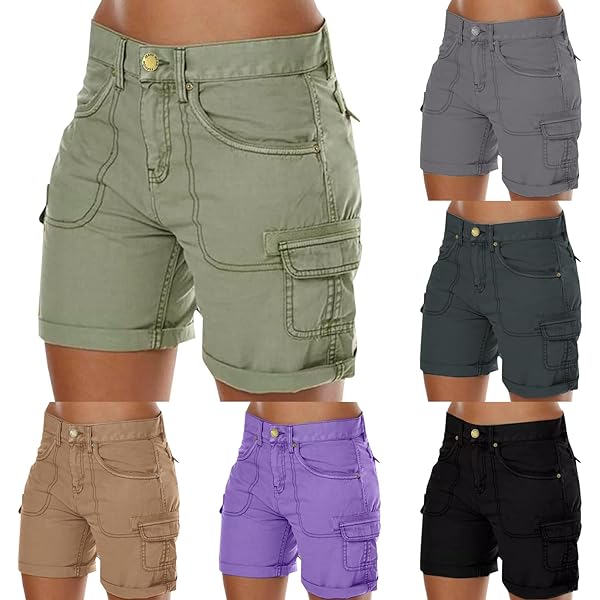 Short Cargo Femme Été - Taille Haute Élastique, Léger, Poches Fonctionnelles - Sport, Randonnée, Streetwear