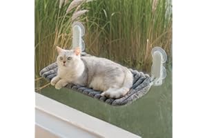 MEWOOFUN Perchoir de fenêtre pour chat pliable avec housse amovible et réversible – Hamac souple pour fenêtre de chat avec cadre en acier renforcé stable jusqu'à 18 kg (gris, taille M)