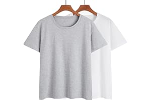 MNSFA Lot De 2 T-Shirts à Col Rond Et Manches Courtes Coupe Slim pour Femme, T-Shirt Basique Uni