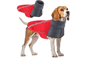 SlowTon Manteau d'hiver de Chien, Chaud Manteau Chien Hiver, Doublée en Laine Polaire Chaude Manteau Chien avec Col Roulé écharpe Gilet réfléchissant Ajustable Gilet imperméable pour Chiot