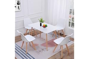 H.J WeDoo - Mesa de comedor con 4 sillas para comedor, cocina, sala de estar, café (blanco)