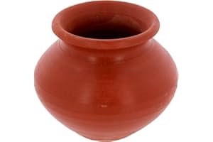 INDIABAZAAR Clay Matki Matka Earthen Pot Terracotta Multipurpose Indian Water Storage Pot Food Curd Pot Hindu Religious Pooja Puja Kalash Round Traditional Mitti Pot (Medium)