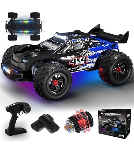 Auto Telecomandata Monster Truck 1/14, 40 KM/H, 4WD, 2.4 GHz, Con 7 Luci Colorate, 2 Batterie 2000 MAh, Per Adulti E Bambini Da 8+