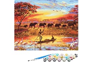 HEATIGO Paint by Numbers for Adult, DIY Canvas Oil Painting Kit for Adults Kids Beginner Drawing Paintwork with Paintbrushes Acrylic Pigment,16x20inch (Sunset)