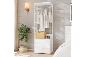 VOWNER Kläddörr med hylla, mellanmöbler, entréskåp, 4-i-1, stålram, klädhängare med 3 lådor och stång, med hylla, för hall, sovrum, 60 x 40 x 180 cm