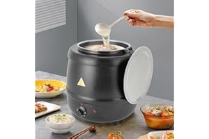 XIGNER Elektrischer Suppenwärmer mit 10 L Kapazität - Suppenkessel und Suppenkocher aus Edelstahl, 400W, mit herausnehmbarem Innentopf und EU-Stecker (Schwarz)