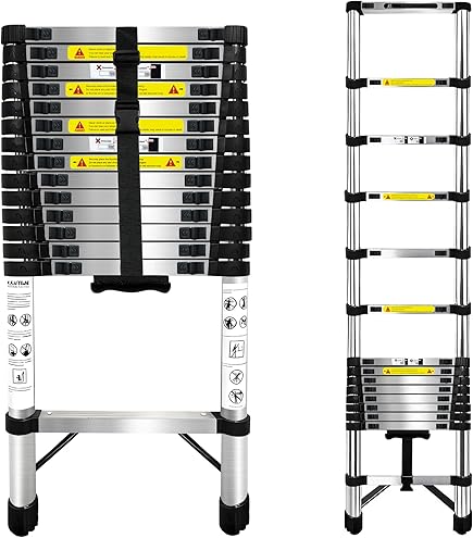 ALDORR Professional 4,80M Telescopische Ladder van Hoogwaardig Aluminium met Stabilisatiebalk | Multifunctionele Ladder | Draagvermogen tot 150 kg | Soft-close Systeem | Veilig en Betrouwbaar (EN131
