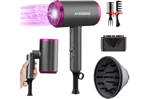 AYAOQIANG Suszarka do włosów, podróżna suszarka do włosów, profesjonalna suszarka do włosów z dyfuzorem, dla kobiet, mężczyzn, suszarka do domu, salon, prezent, niski poziom hałasu, lekka, z dyfuzorem, do
