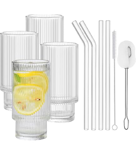 Bicchieri Gin Tonic Hanseküche Set Di Bicchieri A Bolle Con Cannuccia In Vetro [4 X 350 Ml] U2013 Ideale Per Bicchieri Ondulati - 13