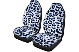 Wanyint Personalized Blue Snow White Leopard Animal Print Universal Auto Car Front Seat Covers,Wild Cheetah Bucket Seats Protector Fit for Car,SUV Sedan,Truck