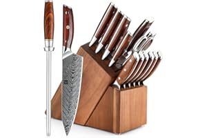 XINZUO Damaskus zestaw noży kuchennych z blokiem na noże z drewna akacjowego, 67 warstw, stal damasceńska, ostre profesjonalne noże kucharskie, wielofunkcyjne nożyczki kuchenne i stal do ostrzenia, uchwyt Rosewood