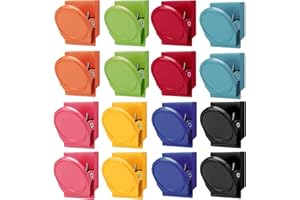 LUCTHY Fridge Magnets Clips 16pcs, Strong Whiteboard Magnets Coloured Magnetic Clips Scratch-Resistant for Kids and Adults (Color Round 16pcs)