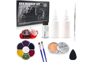 VIOLA HOUSE SFX Makeup,trucco di Halloween,vernice per il corpo viso+cera per cicatrici+olio di cera+lattice liquido+sangue finto+strumento a spatola+spugna per graffiare+spazzola.