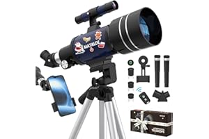 MATALDE Télescope pour Débutants, Télescope Astronomique Réfracteur 70mm d'Ouverture avec 300mm de Distance Focale, Grossissement 15X-150X, Trépied, Adaptateur pour Téléphone, Télécommande sans Fil