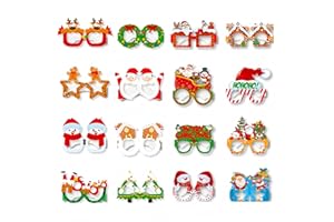 LEKABEE Occhiali Festa di Natale, 16 pezzi di montature per occhiali di carta per feste natalizie, accessori decorativi per foto booth, bomboniere natalizie