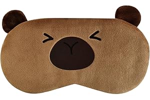 Ulife Mall Cute Capybara Sleeping Mask, Soft Fluffy Plush Bunny Blindfold Novelty Sleep Mask Eye Cover Eyeshade for Kids Girls Boys Women Night Nap Travel Meditation-Brown