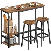 VASAGLE Industrial Steel Frame Bar Table and 2 Bar Stools Set | Breakfast Table, Rustic Brown and Matte Black, BARNET Collect