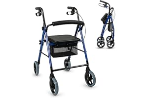 Mobiclinic, Deambulatore per anziani, Hércules, Marchio europeo, Alluminio, Marcatura ce, Leggero, Pieghevole, Telaio ergonomico, Seduta e 4 ruote, Adulti o disabili, Colore blu