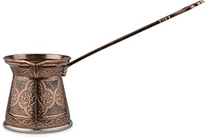 Alisveristime Auténtica cafetera turca, hecha a mano, Cezve/Ibrik, 2.95 pulgadas de ancho, 2.95 pulgadas de altura, 10.5 onzas mejora tu experiencia de café ahora. (3 tazas) (marrón antiguo)