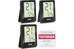 MAVORI® 3 St. Hygrometer Thermometer innen - präziser Temperatur&Luftfeuchtigkeitsmesser innen - Thermometer Hygrometer innen, Temperaturmessgerät, Hydrometer Feuchtigkeit digital (Schwarz, 3er Set)