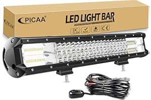 PICAA 20 inch 288W Car Led Light Bar with 12V Wiring Harness Cable Kit, Tri Row Flood Spot Combo 6000K White Offroad Light Bar Driving Fog Lamp Work Lights for 4x4 Truck SUV ATV
