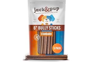 Jack&Pup 15cm Pizzle Sticks for Dogs (Thick - 5 Count) Odour Free Bully Sticks Long Lasting | All Natural, 100% Pizzle Stick No Additives