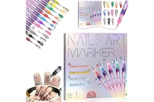 DZAICRKWD 12 Colors Nail Art Pens Set, 12PCS Nail Doodle Pen for DIY Nail Art, Nail Polish Pens, Quick Dry Acrylic Nail Art Painting Pen , Nail Point Graffiti Dotting Pen for Nail Design Manicure Tools (1 Set)