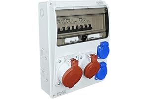 RoadEu - Cuadro Eléctrico de Obra con Interruptor termomagnético. Enchufe CEE de 16A y 32A con 4 enchufes Schuko de 230V. Caja de Distribución Eléctrica premontado
