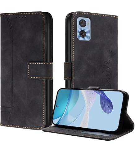 HONLEN Leder-Hülle Mit Magnet Für Motorola Moto G32 - Brieftaschen-Funktion, Standfuß, 2 Kartenfächer, Schwarz
