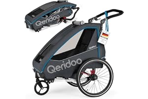 ‎QERIDOO Qeridoo Fahrradanhänger QUPA 1 mit Blattfederung, zusammenfaltbare Kabine, ausbaubare Rückbank, Buggy, Trailer, Höhenverstellbarer Schiebegriff, 5-Punkt Gurtsystem, für 1 Kind
